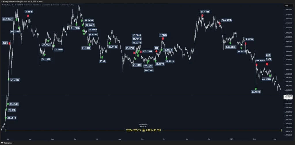 2024/02/27 至 2025/03/09 幣安內轉 FLOKI 的鏈上轉移標記