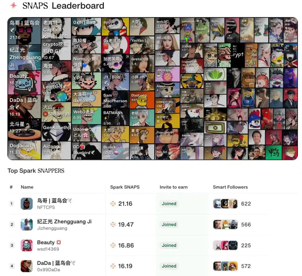 Spark 的 Snap 活動排行榜 