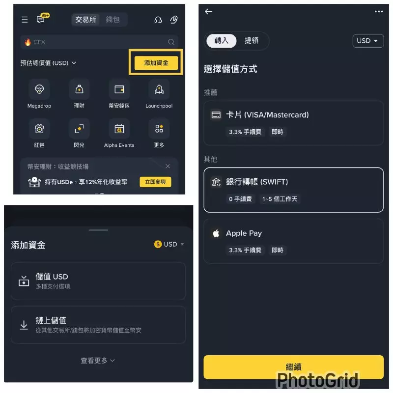 選擇 USD 充值