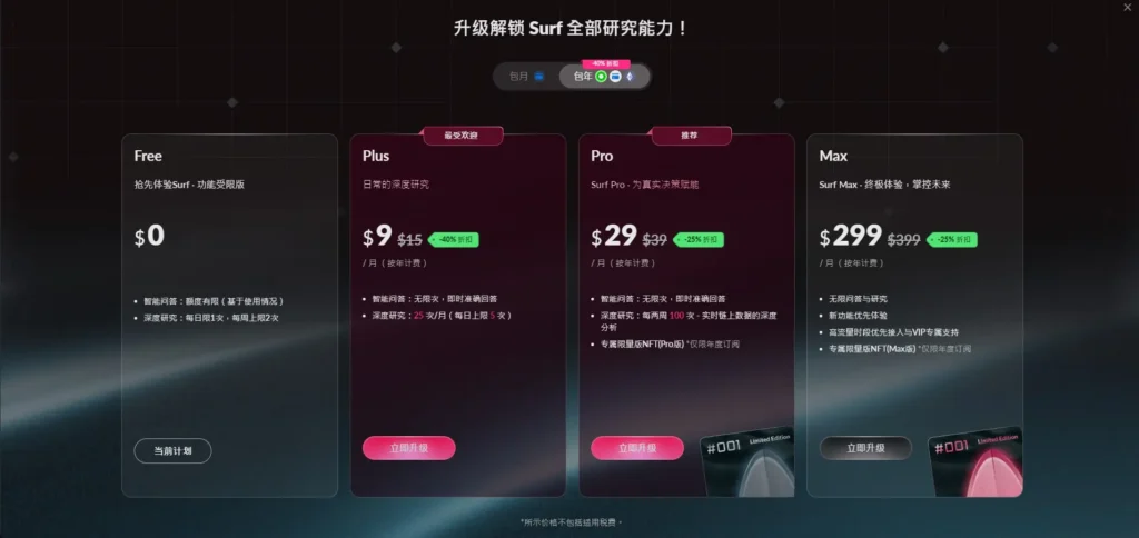 比 ChatGPT 還專業!加密專屬 Surf AI 幫你快速上手幣圈知識。 Surf 費用