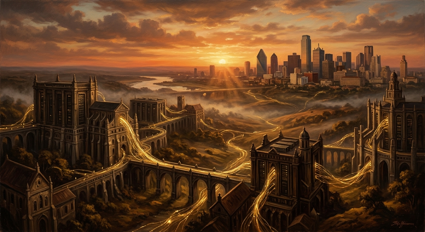 ORCL美股做什麼?深入解析甲骨文資料庫雲端軟體帝國 ORCL美股做什麼 甲骨文總部藝術插畫描繪數據數位帝國