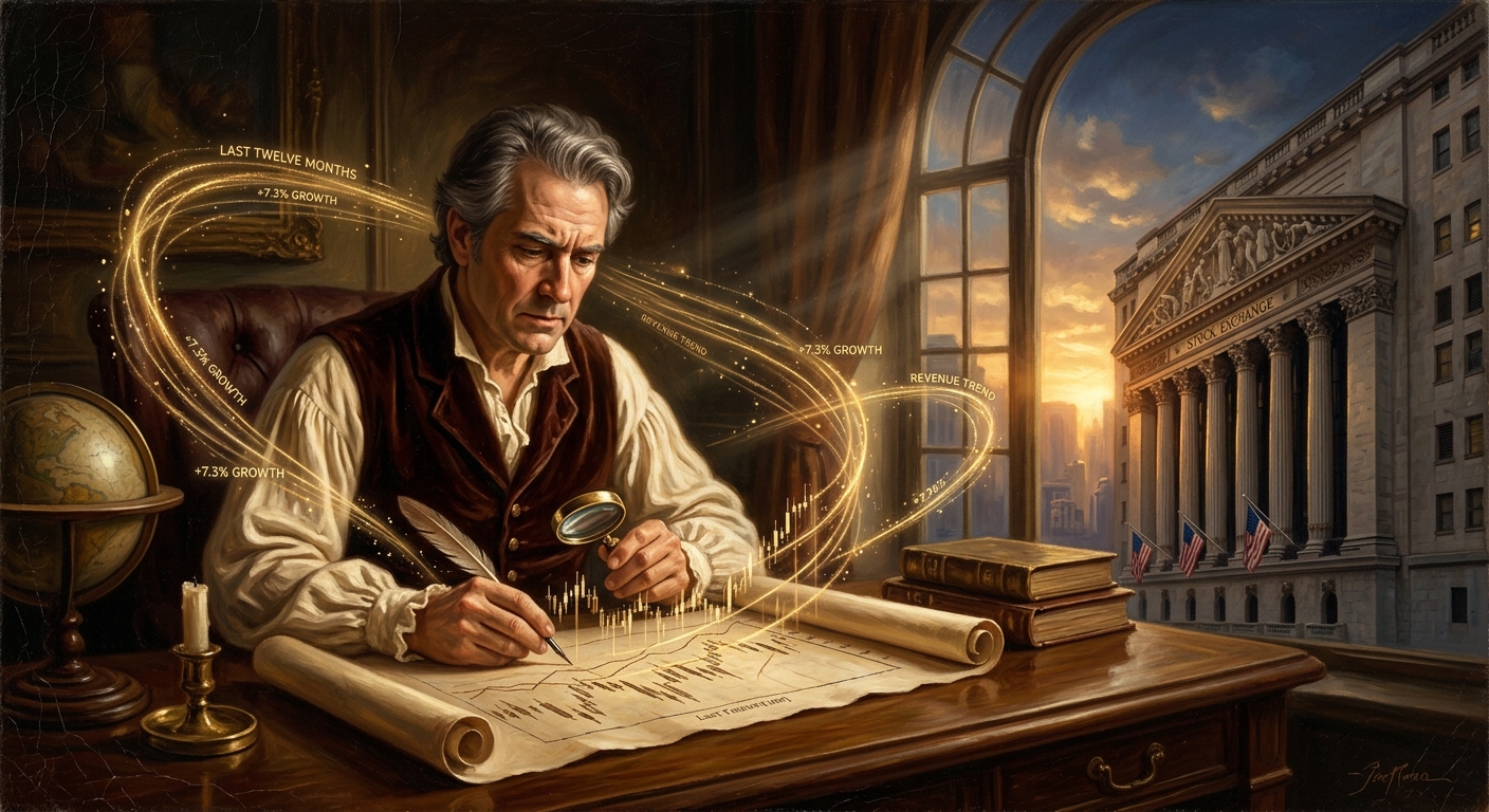 LTM美股做什麼?深入解析財務指標、航空股與AI長時記憶的多元應用 LTM美股做什麼揭示了財務指標在股票分析中的重要性,圖中展示了分析師專注研究象徵LTM數據的發光線條與美股市場建築