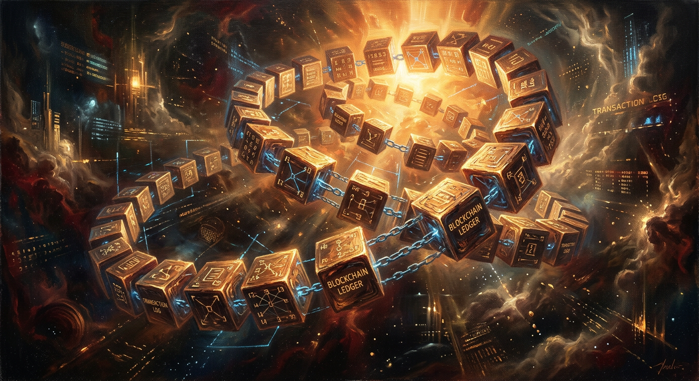 比特幣是什麼?定義、運作、價值與台灣購買指南 區塊鏈的技術核心,以連接的區塊構成的數位帳本形象化呈現