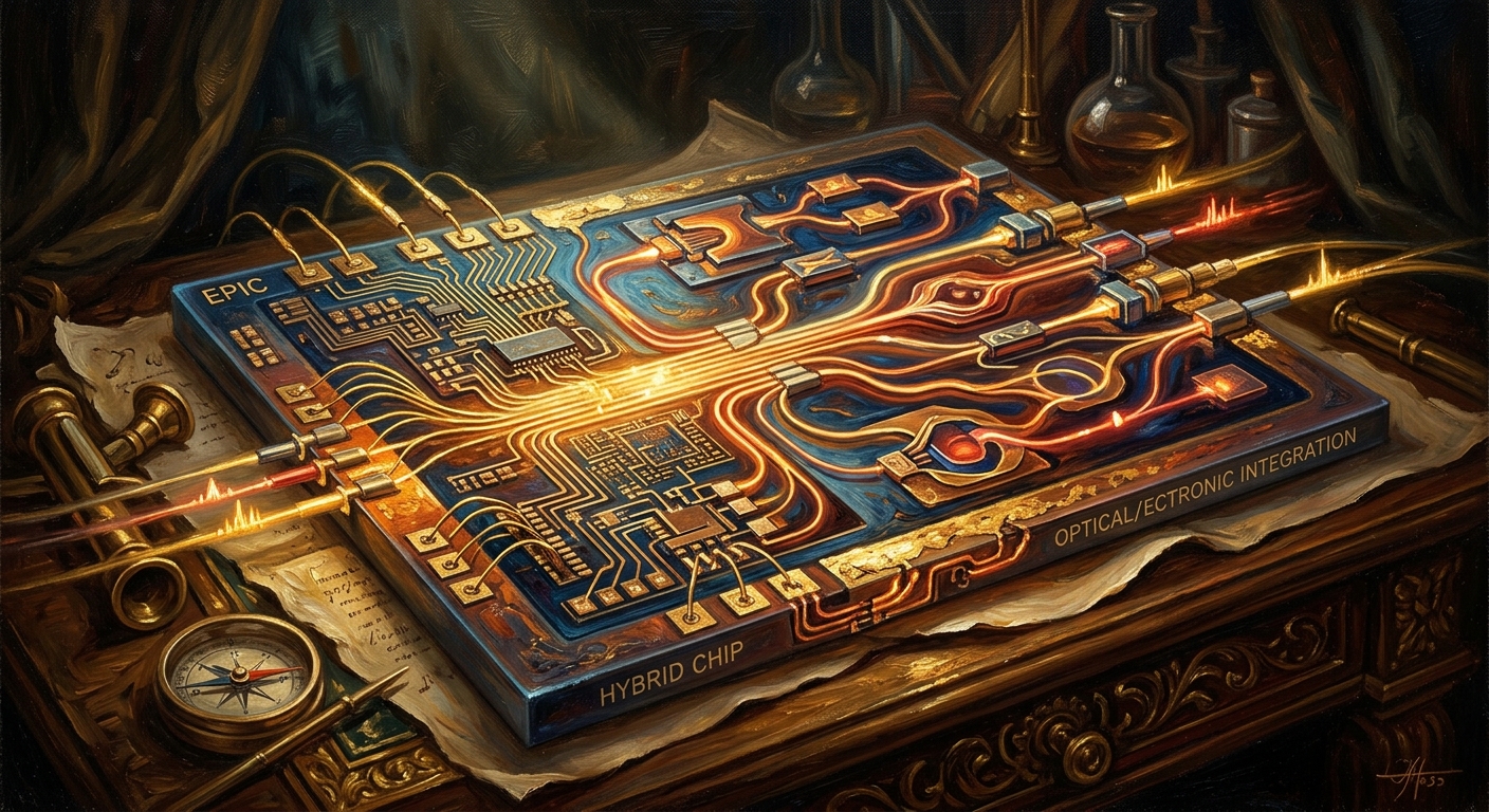 立碁(8111)做什麼?從LED封裝到矽光子低軌衛星的轉型之路 矽光子技術的融合示意圖 展現光電整合的未來