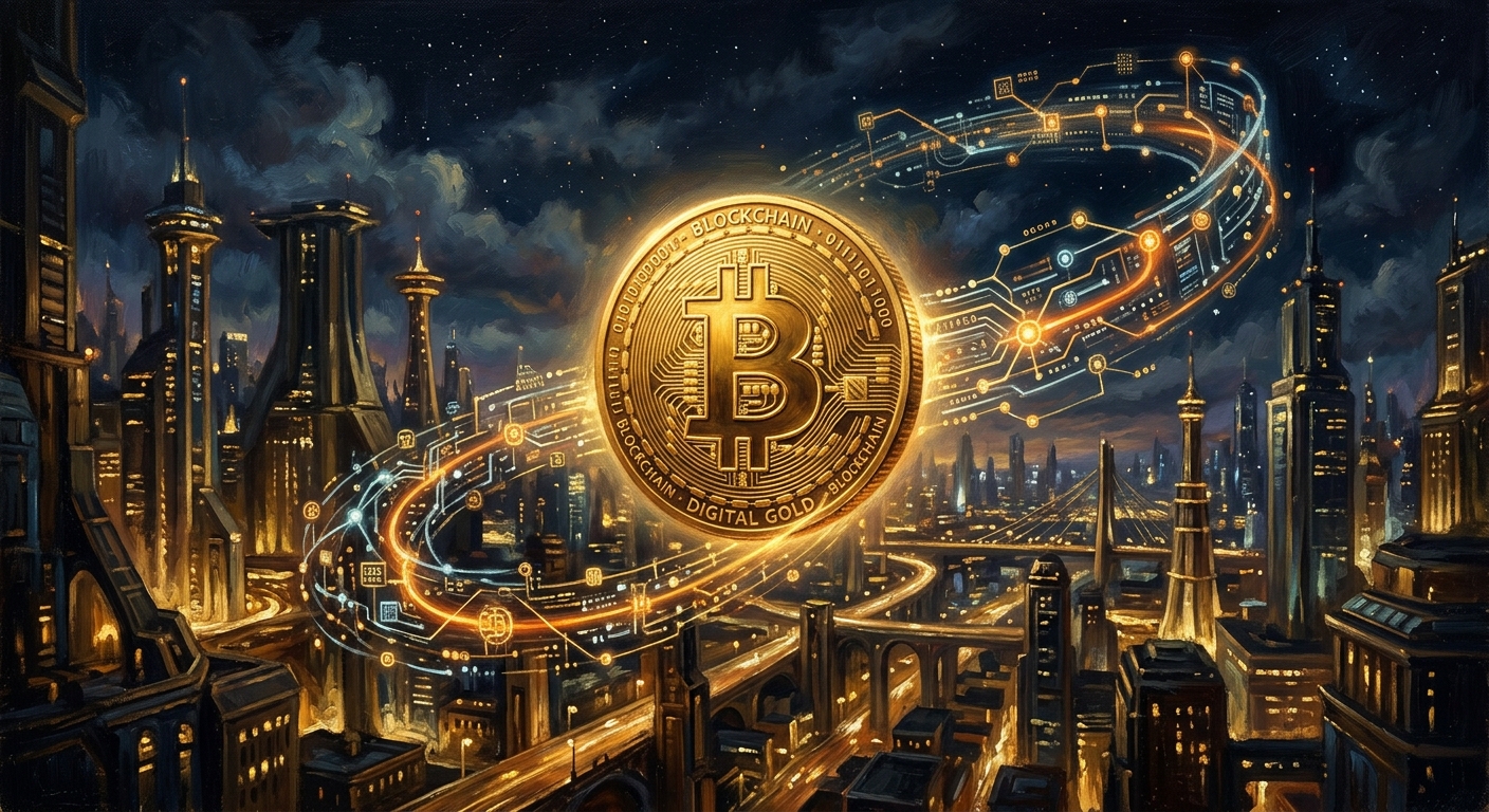 比特幣是什麼?揭開數位黃金的神秘面紗與區塊鏈運作原理 比特幣是什麼 數位黃金的崛起與區塊鏈運作示意圖
