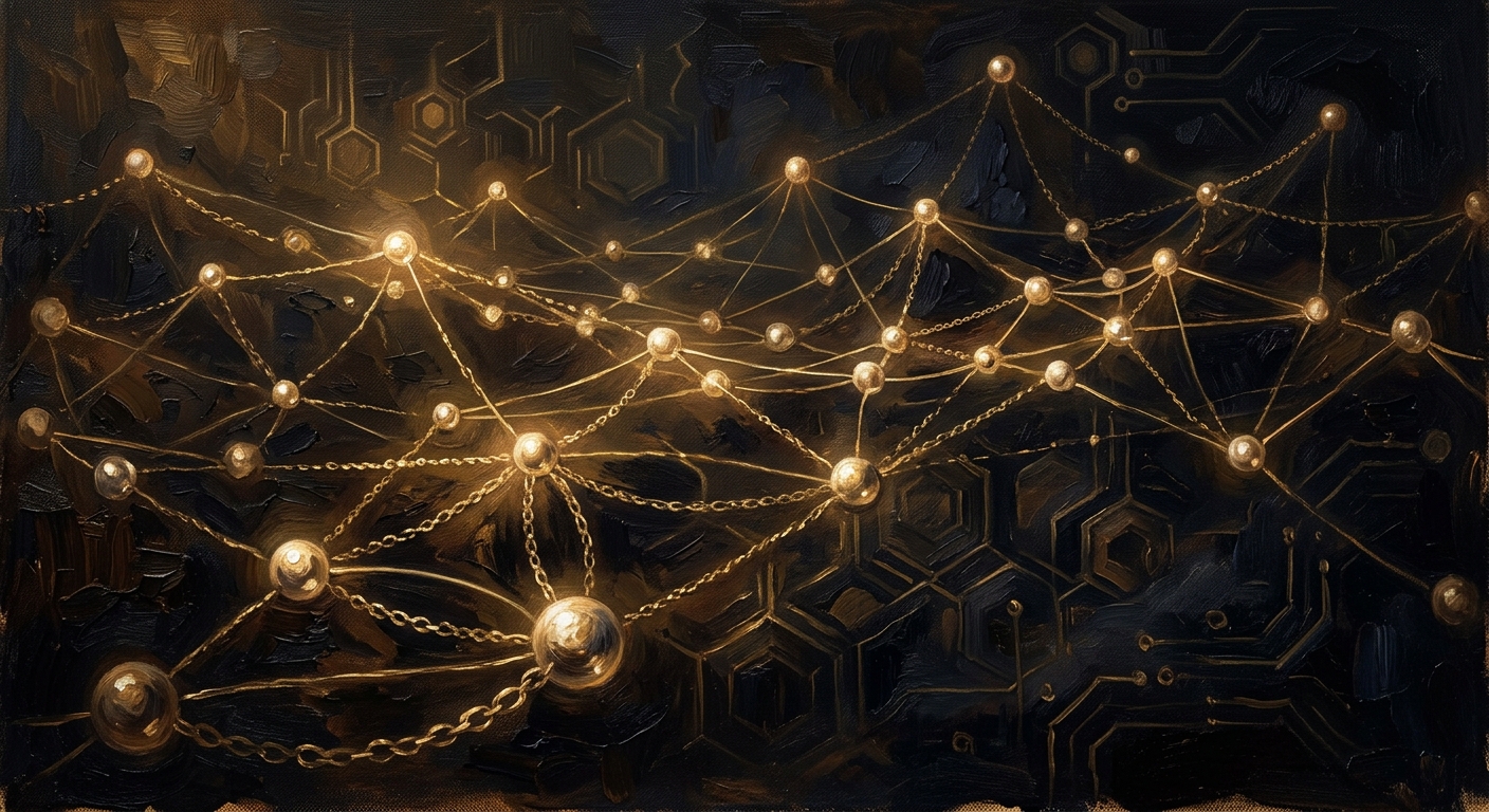 比特幣是什麼?深入解析BTC核心理念、運作方式與投資風險 比特幣去中心化網路的插畫,展現節點間的連結