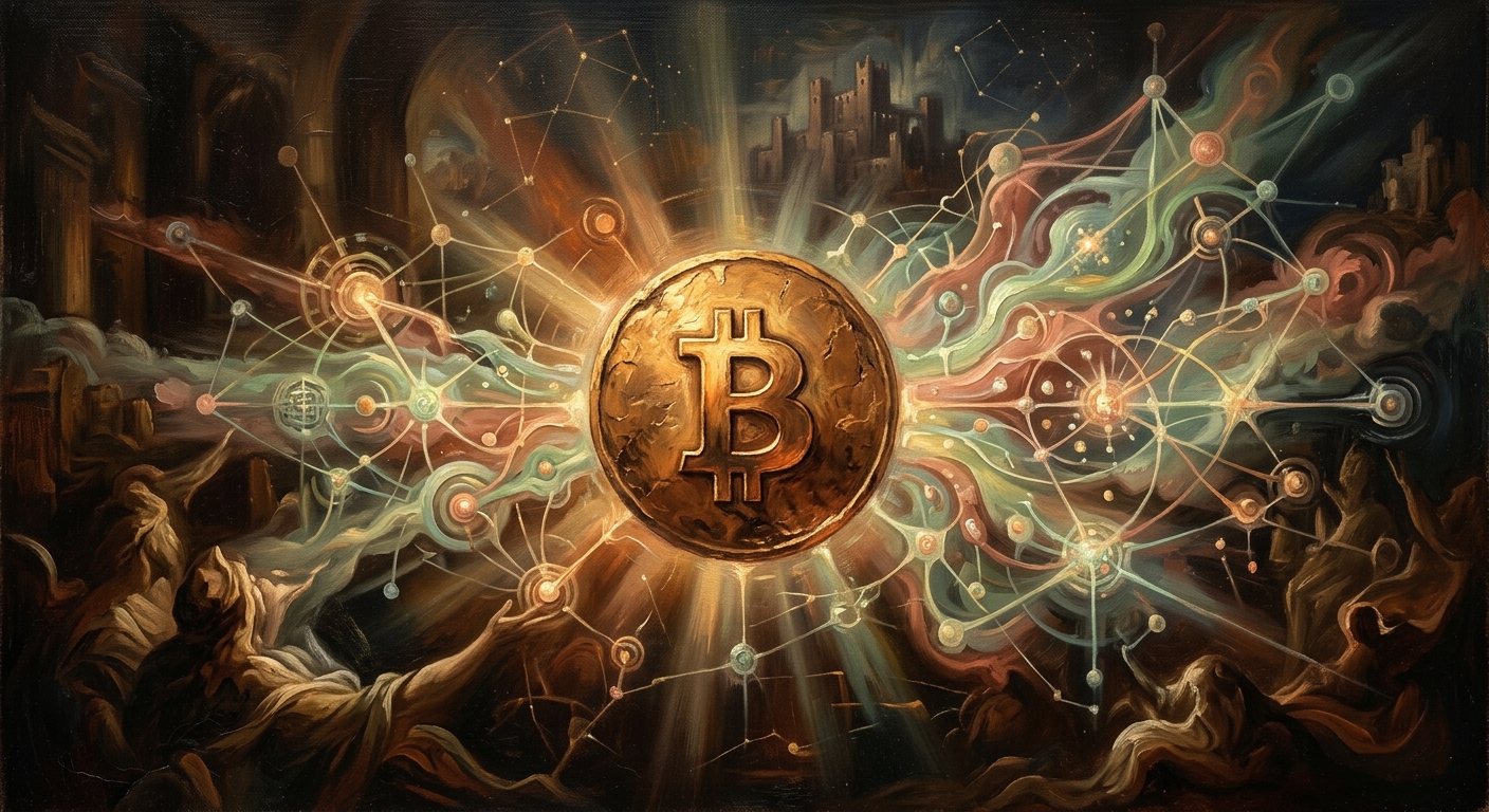比特幣是什麼?解構去中心化、挖礦與價值,掌握台灣投資攻略 比特幣的去中心化網絡概念插畫