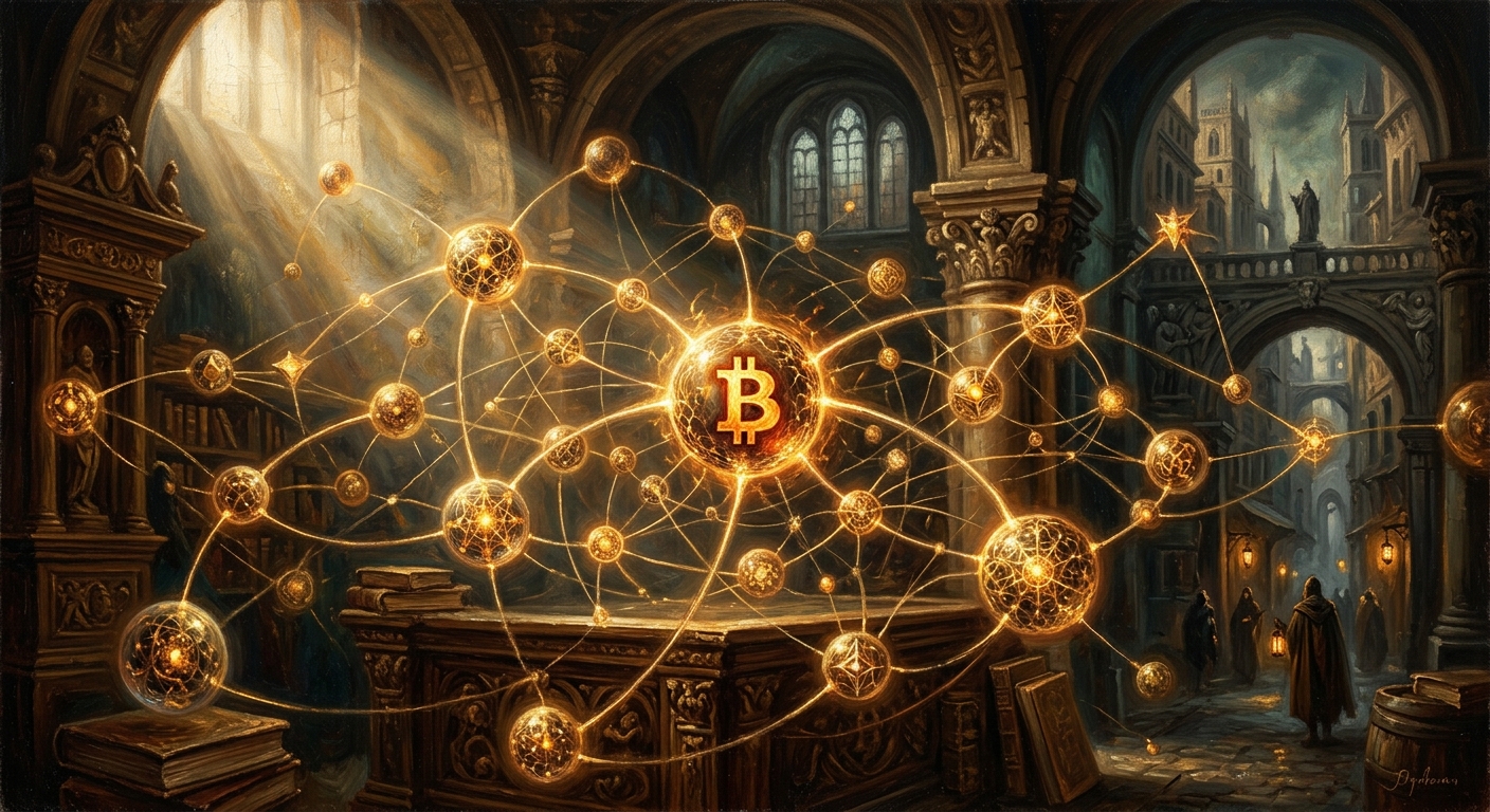 BTC 比特幣是什麼?3分鐘看懂去中心化革命 區塊鏈與數位黃金全解析 BTC 比特幣作為去中心化網路的象徵,由發光節點構成
